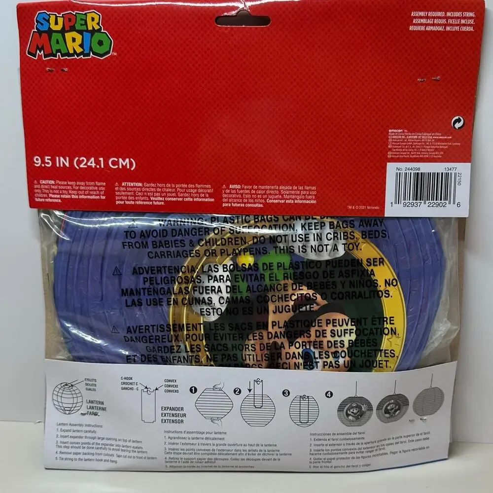 NEW Super Mario Birthday Party Supplies 3 Paper Hanging Lanterns 9.5